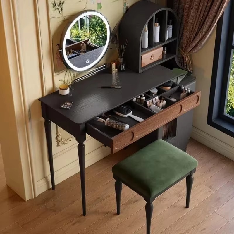 Beauty Makeup Vanity Set - Meja Rias Hitam Italia dengan Laci